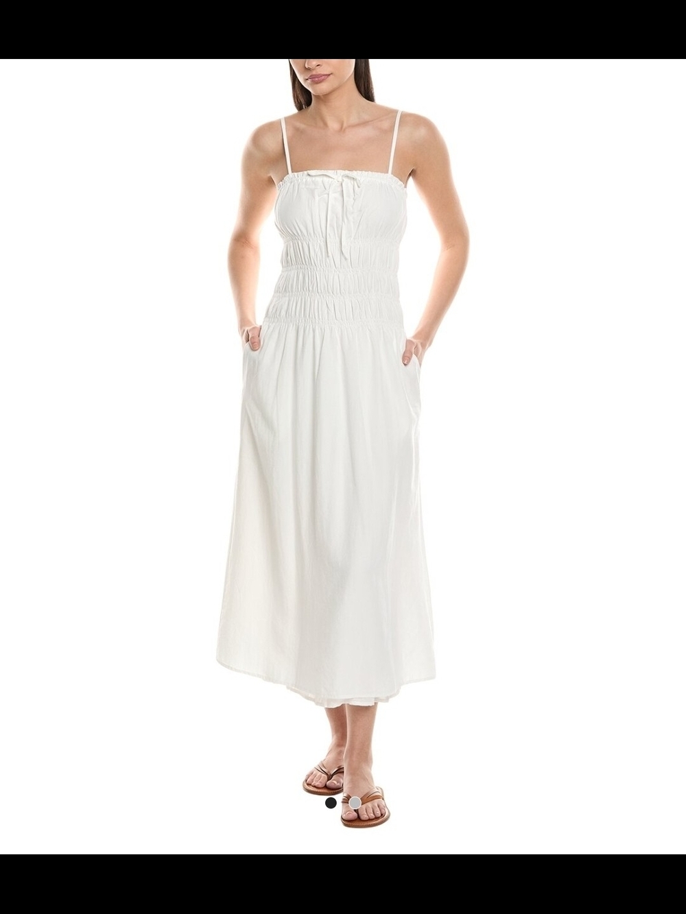 Smocked Linen-Blend Midi Dress